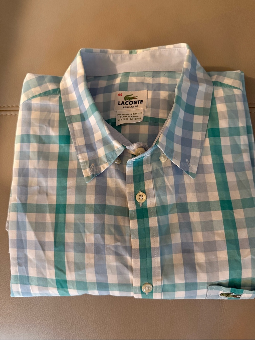 Lacoste Men's Blue & Green Gingham Button-Down Shirt